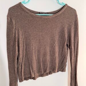 Brandy Melville Taupe Ribbed Long Sleeve Top